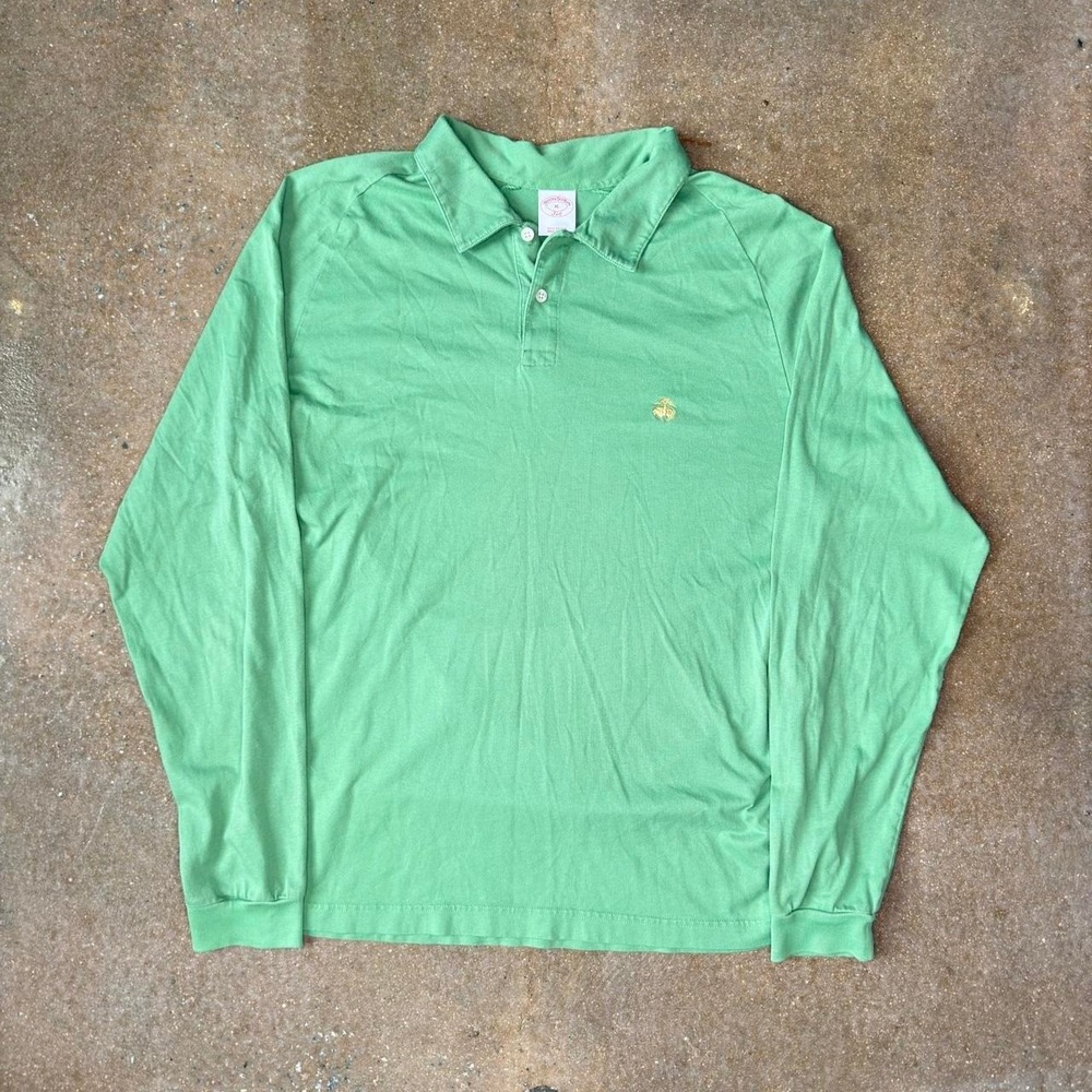 Brooks Brothers 346 Mens XL Green Long Sleeve Polo 100% Cotton Preppy